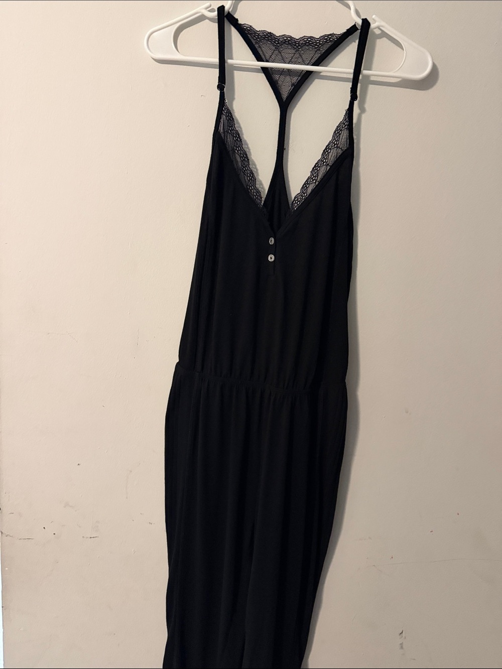 Splendid Black Lace-Trim Sleep Jumpsuit